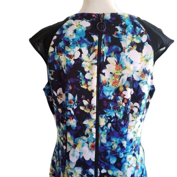 Worthington Abstract Floral Print Mesh Cap Sleeves Sheath Dress Sz 12 - Picture 6 of 15